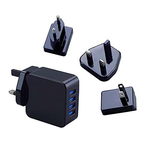 CLENERSA Cargador USB de Pared 4 Puertos Adaptador Universal de Viaje EU UK USA para Móvil