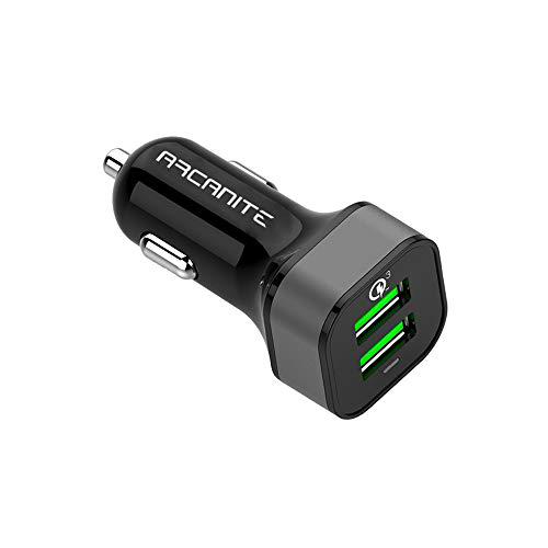 ARCANITE - Cargador Premium USB de Coche, Doble Puerto de Carga Rápida QC3.0, 6A 36W