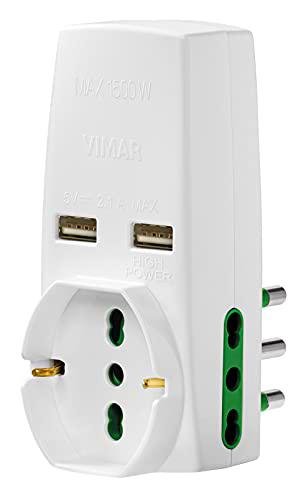 Vimar - Adaptador 0p00333.b s17, 2p17 / 11, univ. y 2 usb, blanco