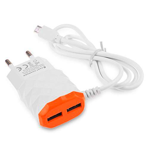 Shot Case Cable Cargador Toma 2 Puertos Micro-USB para Samsung Galaxy A7 Naranja