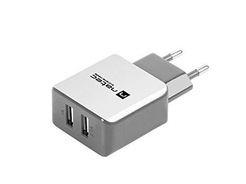 Cargador NATEC 2XUSB 2.1A 110 240V Blanco Gris