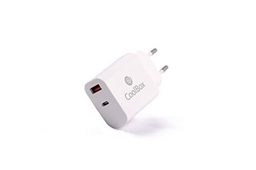 CoolBox 20W Cargador Rápido USB C + USB A con PD y QC3.0 para iPhone 13