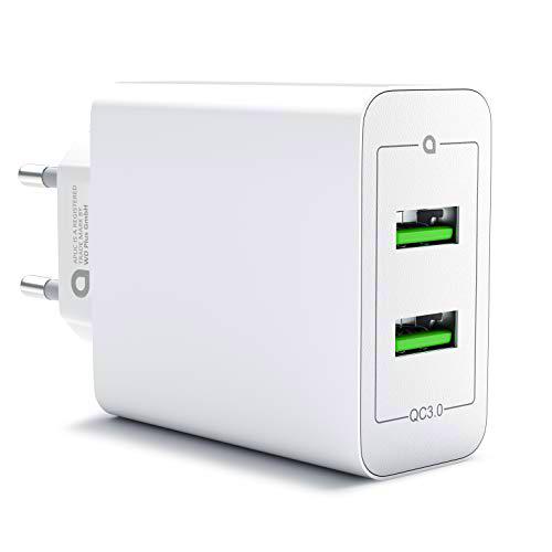 CSL - 36W Cargador 2 Puertos Quick Charge 3.0 USB Fuente de alimentación 6000 mA Total Función de Carga Rápida Smart Charge + Solid Charge para iPhone iPad Samsung Galaxy Nexus HTC Motorola LG UVM