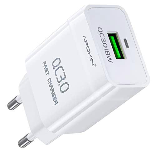 APOKIN® Cargador USB Ultra Rapido Quick Charge 3.1A QC USB Adaptador de Alimentación y Carga Cargador Compatible Samsung iPhone iPad Huawei Xiaomi OPPO Realme Vivo TCL ZTE Alcatel LG (Sin Cable)