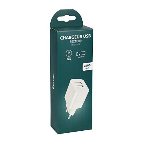 ITENSE - Cargador USB 2400mA - 2 entradas USB - Cargador de 2400mA