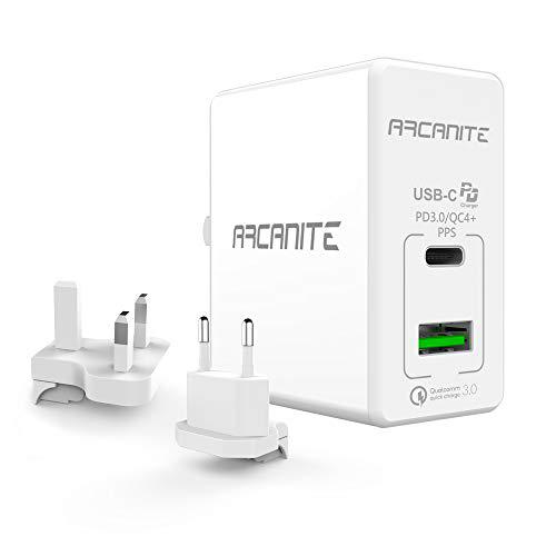 ARCANITE - Cargador Premium USB de pared USB-C PD 3.0 / QC4+PPS (30W) y USB A QC 3.0 (18W)