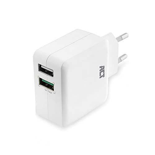 ACT Cargador USB de 2 Puertos 30W con 1 Puerto de Carga rápida 3.0 AC2125